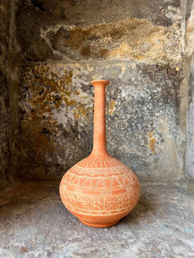 Kazıma Etnik Desenli Turuncu Gözyaşı Şişesi